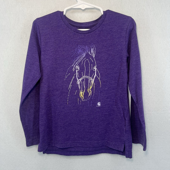 Carhartt Kids Long Sleeve Shirt Girls Toddler Size 4T Horse Purple - Picture 2 of 14